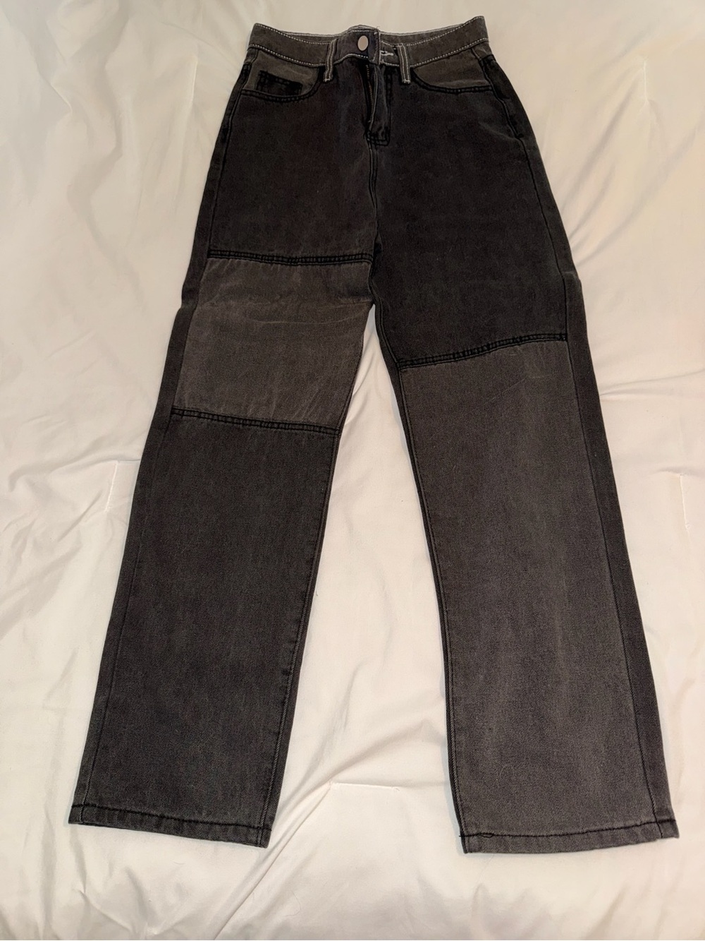 Thrifted High-Rise Patchwork Wide Leg Jeans - Black